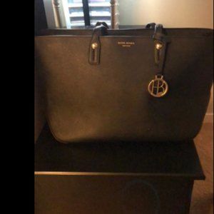 Henri Bendel Black Saffiano Textured Leather Tote